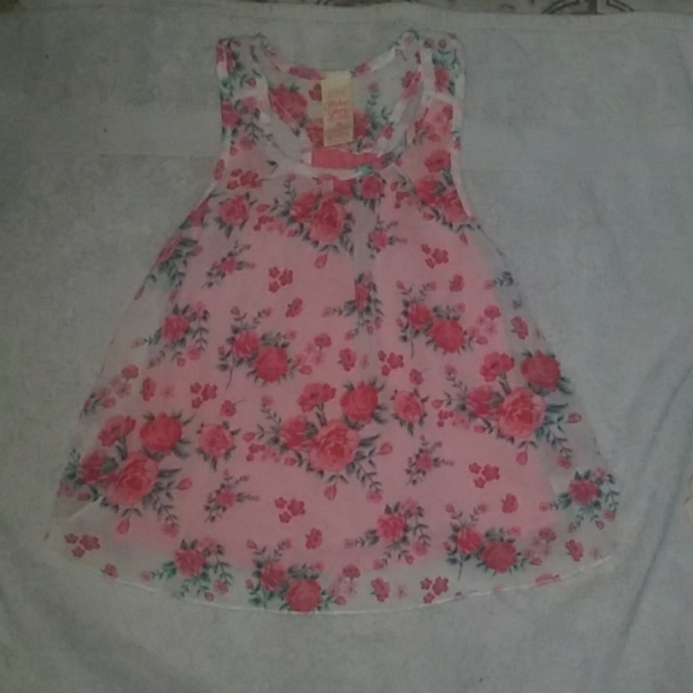 Peach white and green floral babydoll top